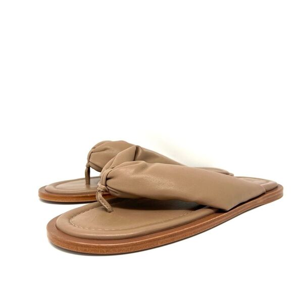 NWOT Vicenza Free People Puffy Flip Flop Leather Sandal Tan Mocha Sz 9 - Picture 3 of 7